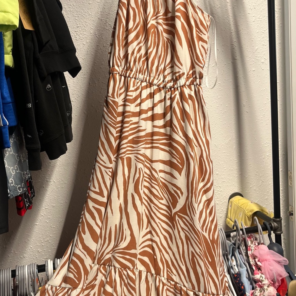 Nine West One Shoulder Brown and White Dress